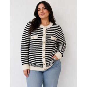 Adrianna Papell stripe Women's cardigan Sweater Gold buttons Size 1X